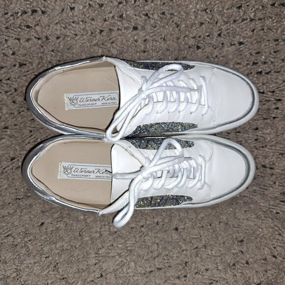 WERNER KERN-Carol-White Leather/Blue/Silver Glitter-Dance Sneakers-Sz 7.5UK/10US - Picture 7 of 8